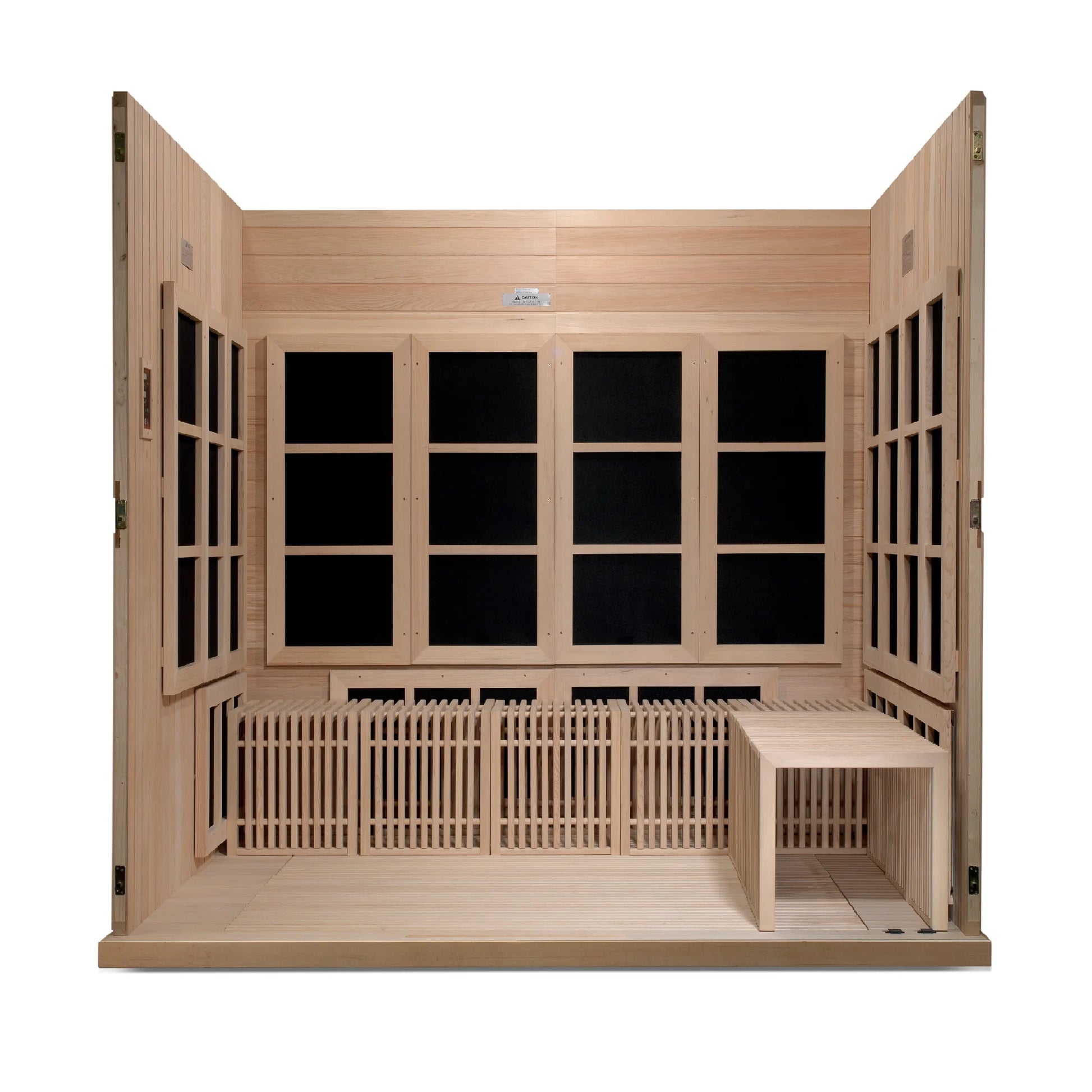 Front view 5 of the Golden Designs Catalonia 8-Person Near Zero EMF FAR Infrared Sauna (GDI-6880-02) – near zero EMF infrared sauna