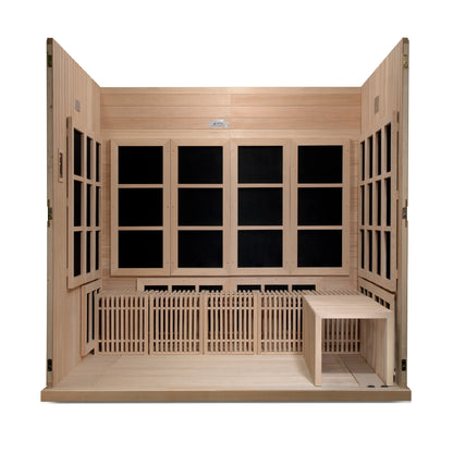 Front view 5 of the Golden Designs Catalonia 8-Person Near Zero EMF FAR Infrared Sauna (GDI-6880-02) – near zero EMF infrared sauna