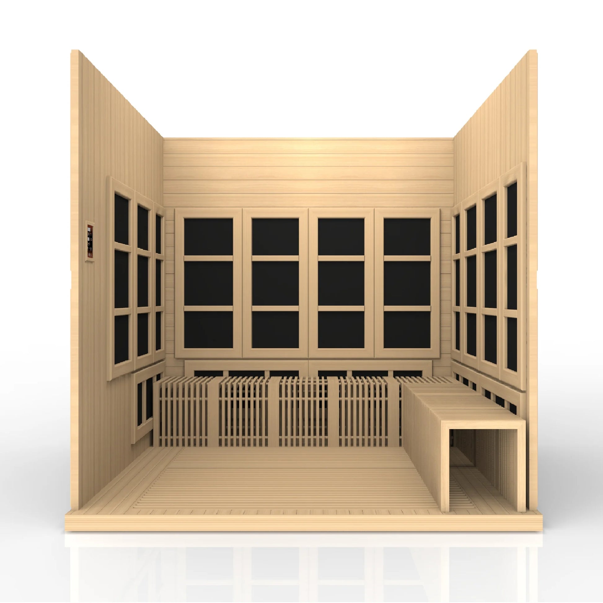 Front view 8 of the Golden Designs Catalonia 8-Person Near Zero EMF FAR Infrared Sauna (GDI-6880-02) – near zero EMF infrared sauna