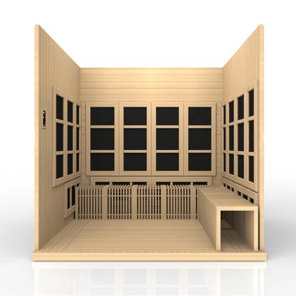 Front view 8 of the Golden Designs Catalonia 8-Person Near Zero EMF FAR Infrared Sauna (GDI-6880-02) – near zero EMF infrared sauna