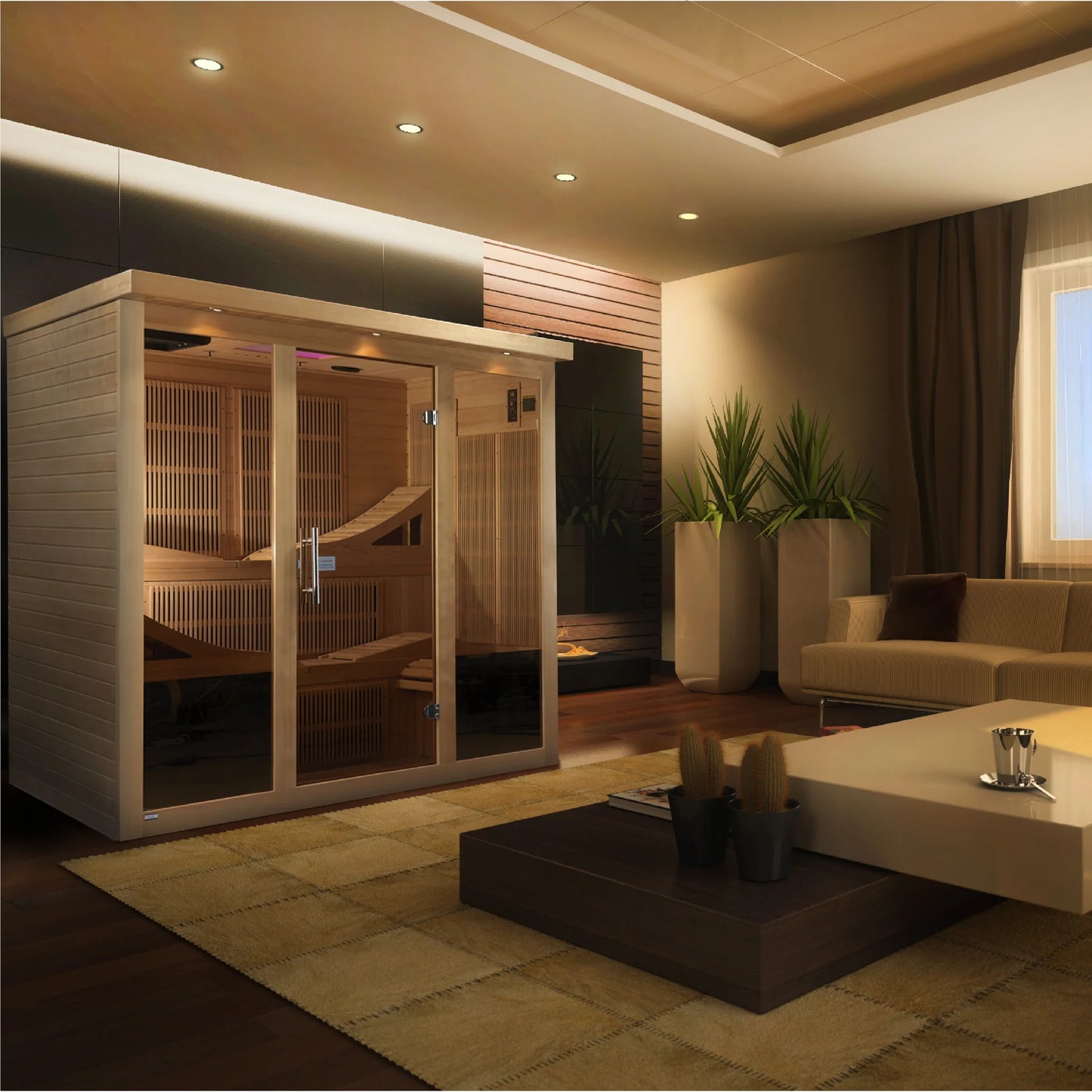 Front view 5 of the Golden Designs Monaco 6-Person Near Zero EMF FAR Infrared Sauna (GDI-6996-01) – near zero EMF infrared sauna
