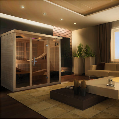 Front view 5 of the Golden Designs Monaco 6-Person Near Zero EMF FAR Infrared Sauna (GDI-6996-01) – near zero EMF infrared sauna