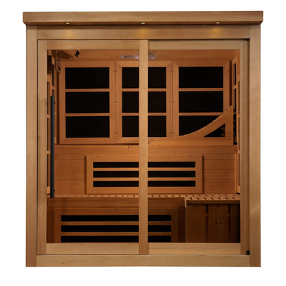Front view 2 of the Golden Designs Monaco Limited Edition 6-Person Near Zero EMF FAR Infrared Sauna (GDI-6996-02) – near zero EMF infrared sauna