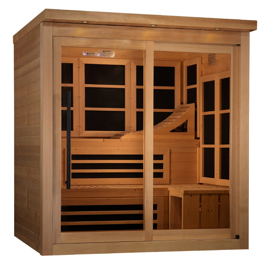 Front view 3 of the Golden Designs Monaco Limited Edition 6-Person Near Zero EMF FAR Infrared Sauna (GDI-6996-02) – near zero EMF infrared sauna