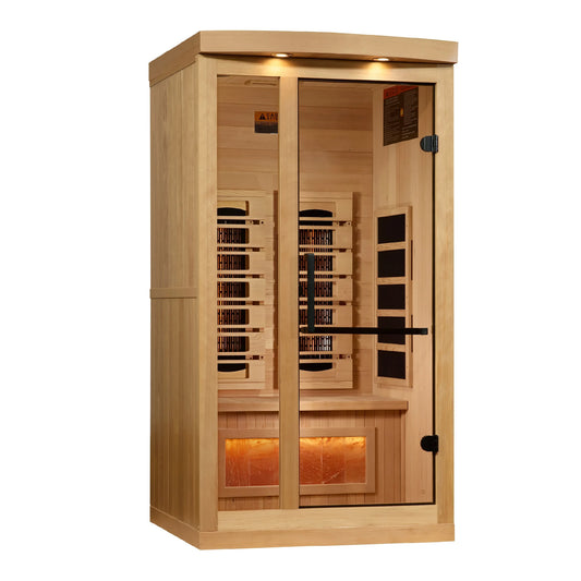 Front view 3 of the Golden Designs 1-2-Person Full Spectrum Near Zero EMF FAR Infrared Sauna (GDI-8010-03) – full spectrum infrared sauna