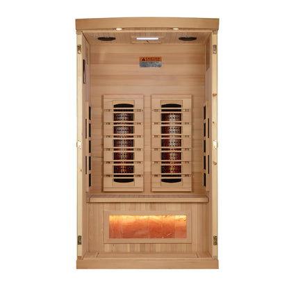 Front view 4 of the Golden Designs 1-2-Person Full Spectrum Near Zero EMF FAR Infrared Sauna (GDI-8010-03) – full spectrum infrared sauna