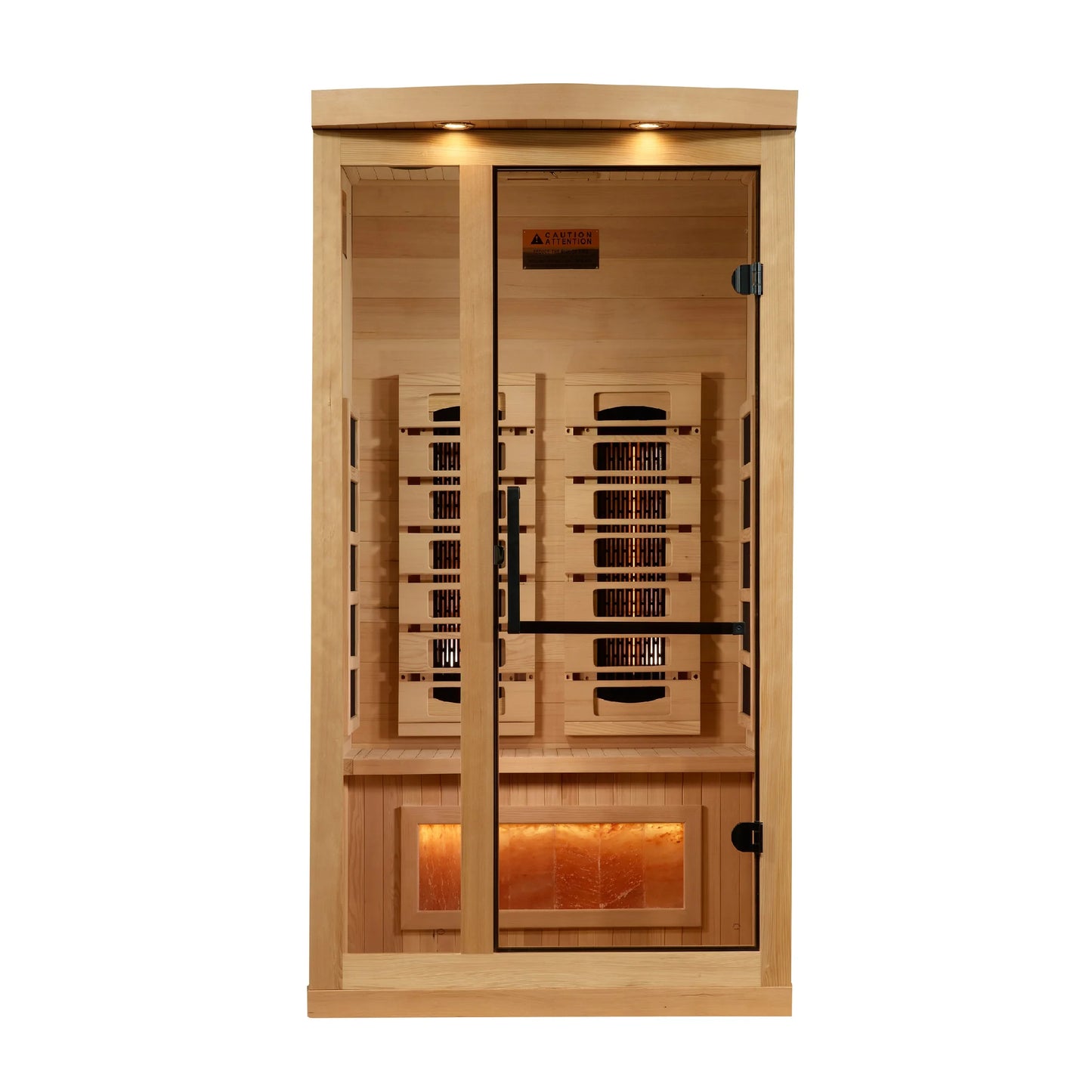 Front view of the Golden Designs 1-2-Person Full Spectrum Near Zero EMF FAR Infrared Sauna (GDI-8010-03) – full spectrum infrared sauna