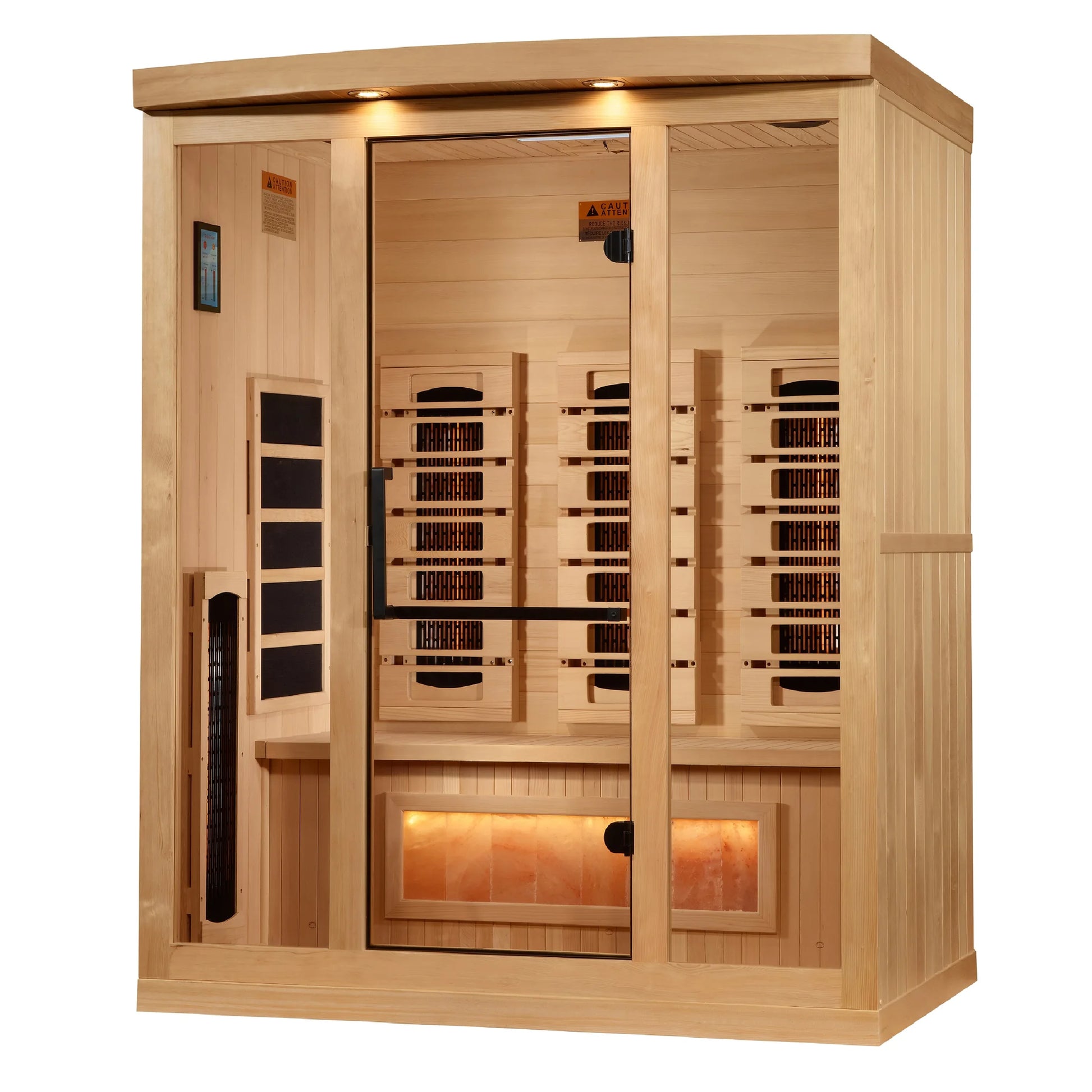 Exterior angle view of the Golden Designs 3-Person Full Spectrum FAR Infrared Sauna (GDI-8030-03) — infrared sauna