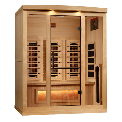 Interior view of the Golden Designs 3-Person Full Spectrum FAR Infrared Sauna (GDI-8030-03) — infrared sauna
