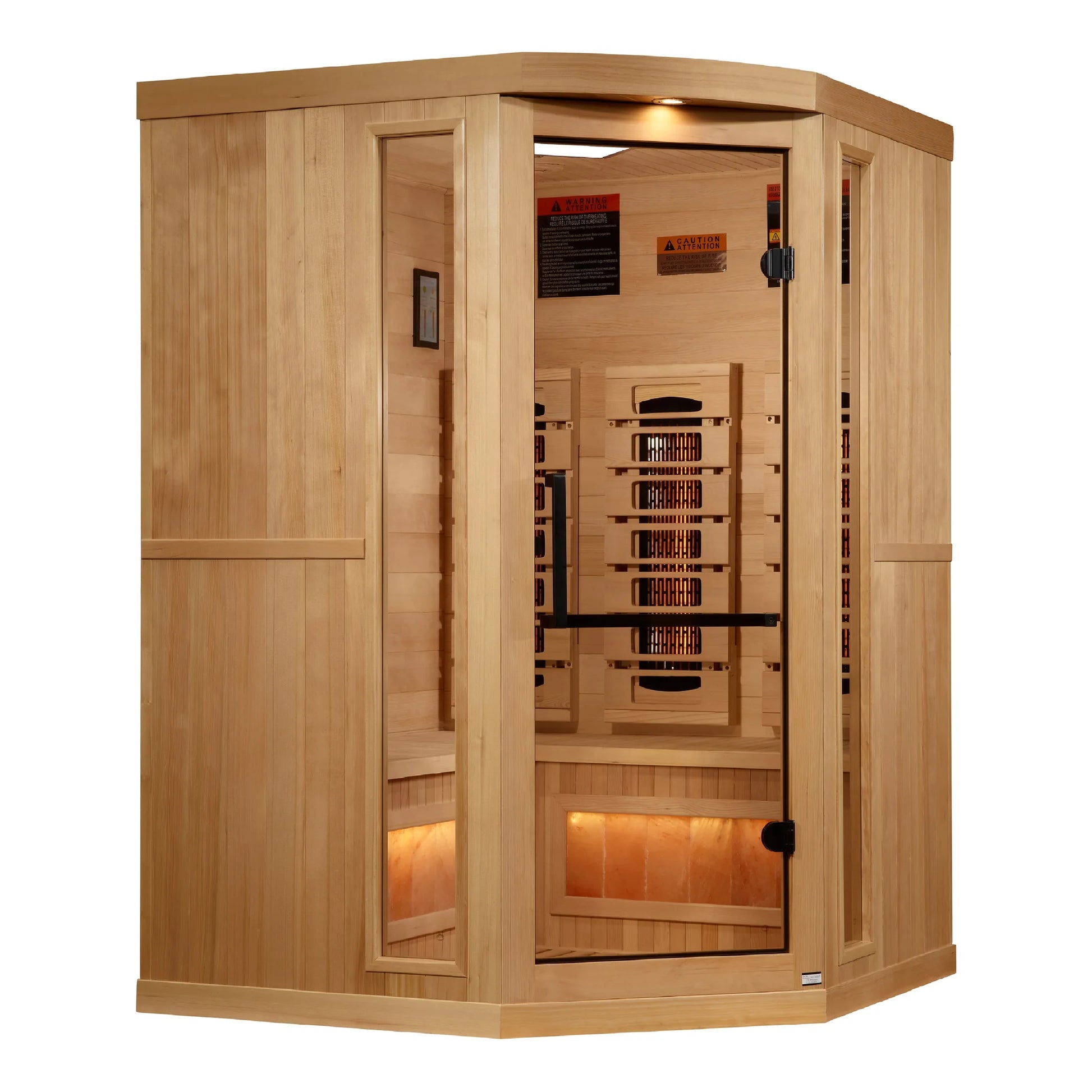Front view 3 of the Golden Designs 3-Person Corner Full Spectrum Near Zero EMF FAR Infrared Sauna (GDI-8035-03) – full spectrum infrared sauna