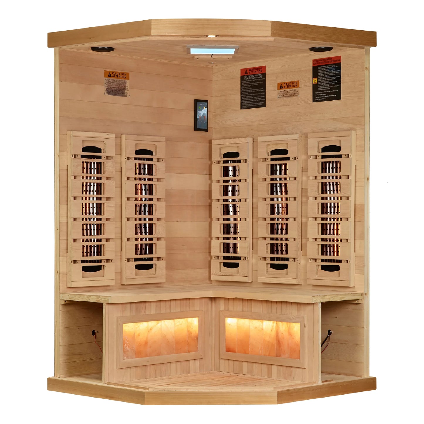 Front view 4 of the Golden Designs 3-Person Corner Full Spectrum Near Zero EMF FAR Infrared Sauna (GDI-8035-03) – full spectrum infrared sauna