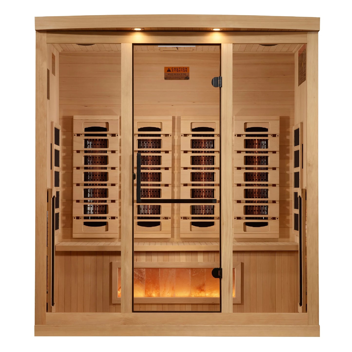Front view of the Golden Designs 4-Person Full Spectrum Near Zero EMF FAR Infrared Sauna (GDI-8040-03) – full spectrum infrared sauna