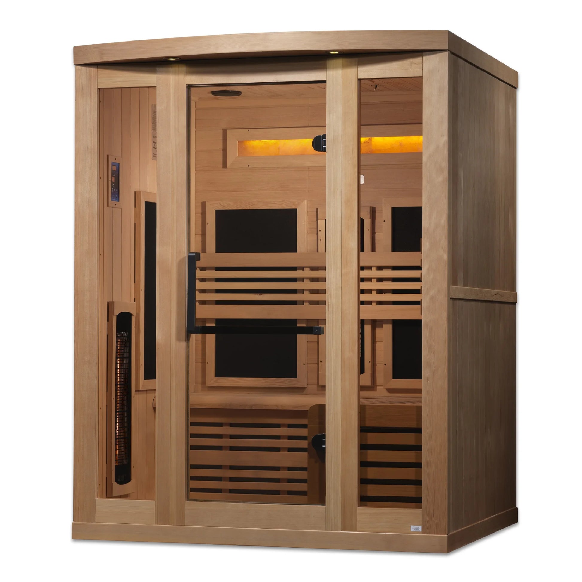 Front view 2 of the Golden Designs 3-Person Full Spectrum Near Zero EMF FAR Infrared Sauna (GDI-8230-01) – full spectrum infrared sauna