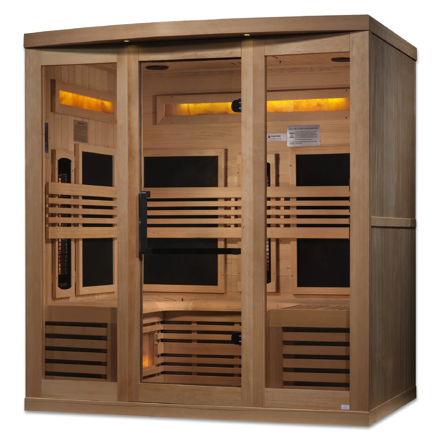 Front view 2 of the Golden Designs 6-Person Full Spectrum Near Zero EMF FAR Infrared Sauna (GDI-8260-01) – full spectrum infrared sauna