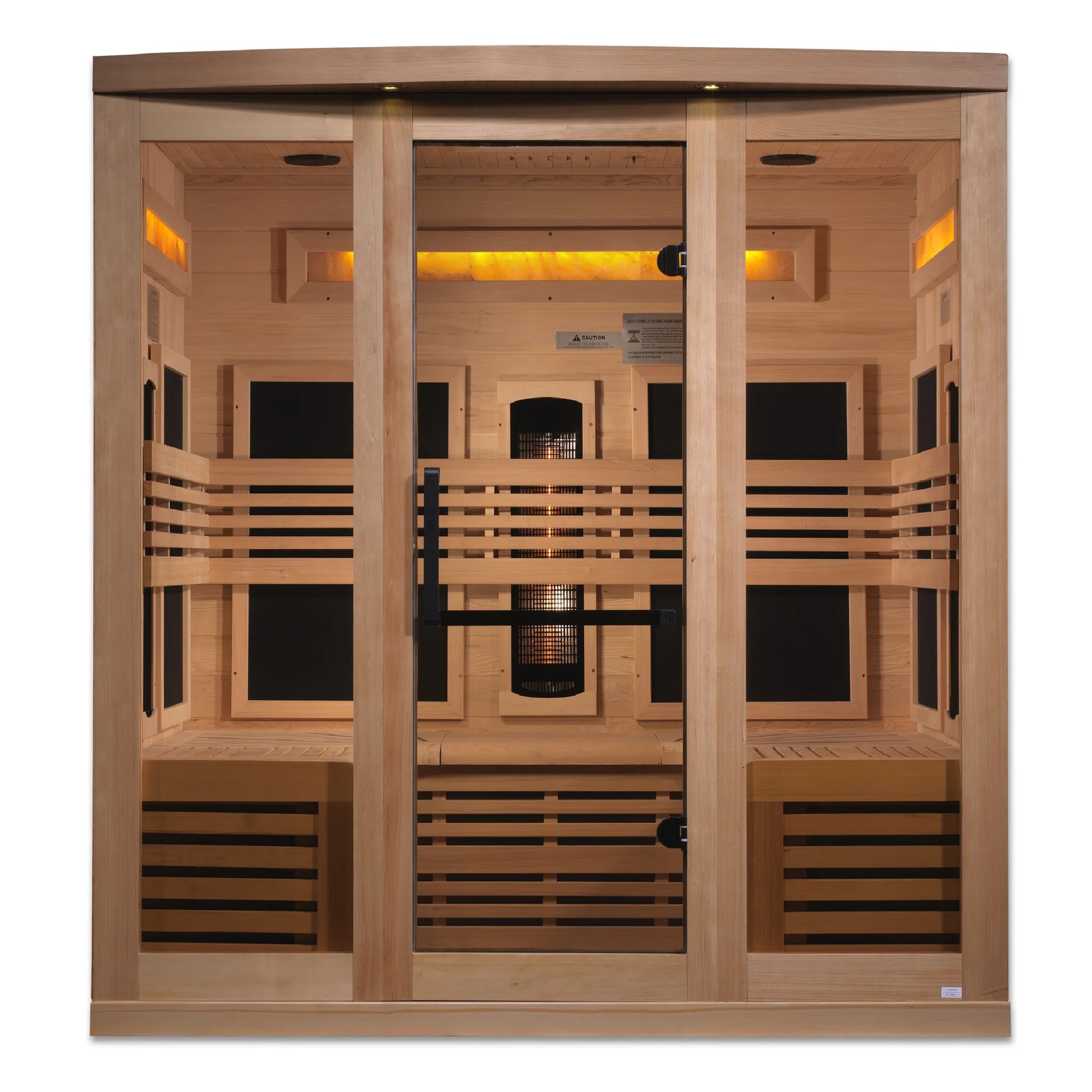 Front view of the Golden Designs 6-Person Full Spectrum Near Zero EMF FAR Infrared Sauna (GDI-8260-01) – full spectrum infrared sauna