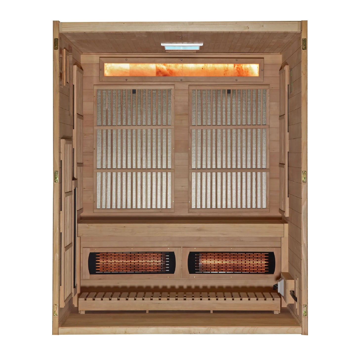 Exterior view 2 of the Golden Designs 2025 Soria 3-Person Hybrid Indoor Sauna (GDI-8330-01) – full spectrum infrared sauna