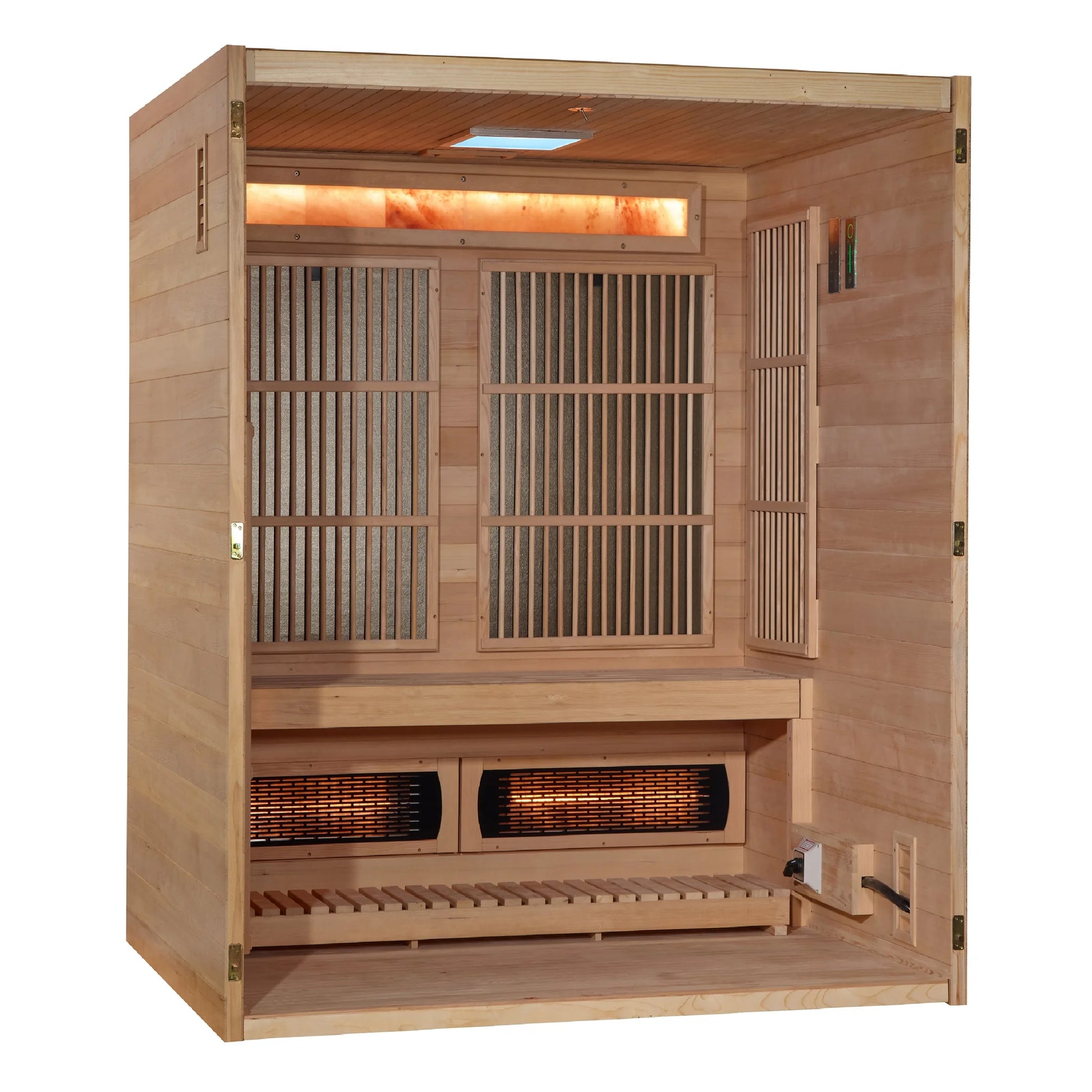 Exterior view 3 of the Golden Designs 2025 Soria 3-Person Hybrid Indoor Sauna (GDI-8330-01) – full spectrum infrared sauna