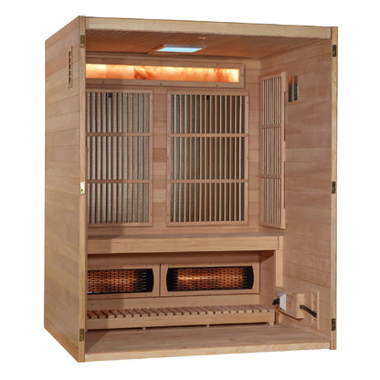 Exterior view 3 of the Golden Designs 2025 Soria 3-Person Hybrid Indoor Sauna (GDI-8330-01) – full spectrum infrared sauna