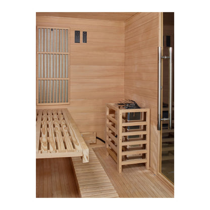 Exterior view 4 of the Golden Designs 2025 Soria 3-Person Hybrid Indoor Sauna (GDI-8330-01) – full spectrum infrared sauna