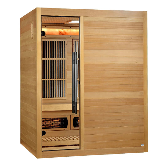 Exterior view 5 of the Golden Designs 2025 Soria 3-Person Hybrid Indoor Sauna (GDI-8330-01) – full spectrum infrared sauna