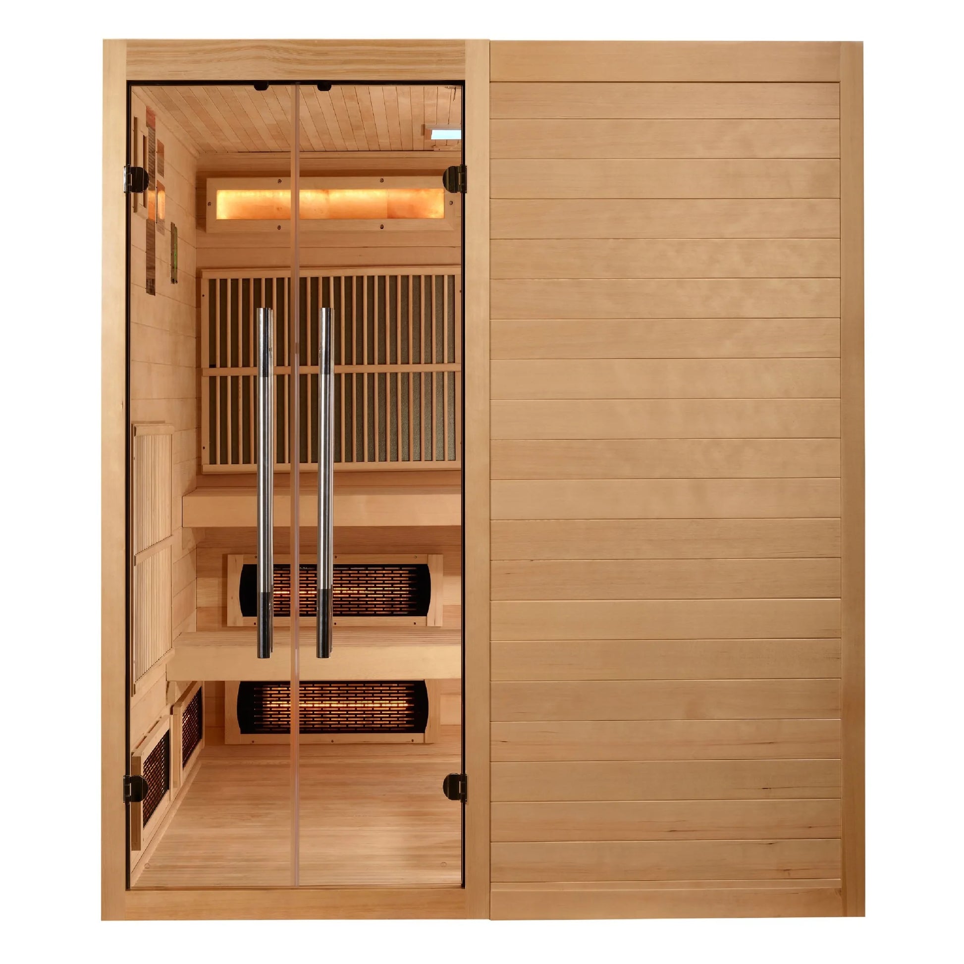 Exterior view of the Golden Designs 2025 Toledo 6-Person Hybrid Indoor Sauna (GDI-8360-01) – full spectrum infrared sauna