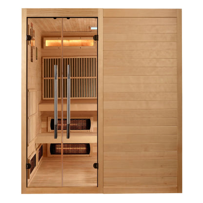 Exterior view of the Golden Designs 2025 Toledo 6-Person Hybrid Indoor Sauna (GDI-8360-01) – full spectrum infrared sauna