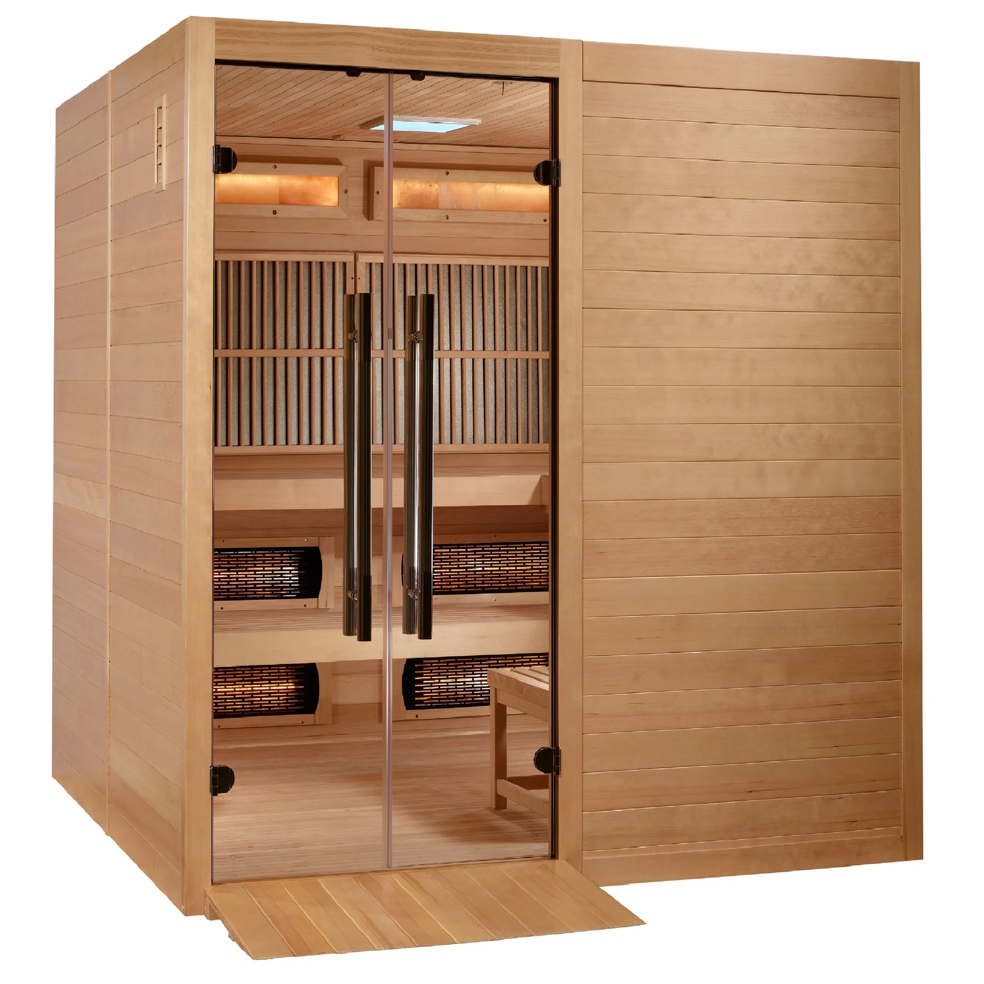 Front view of the Golden Designs 2025 Toledo 6-Person Hybrid Indoor Sauna (GDI-8360-01) – full spectrum infrared sauna