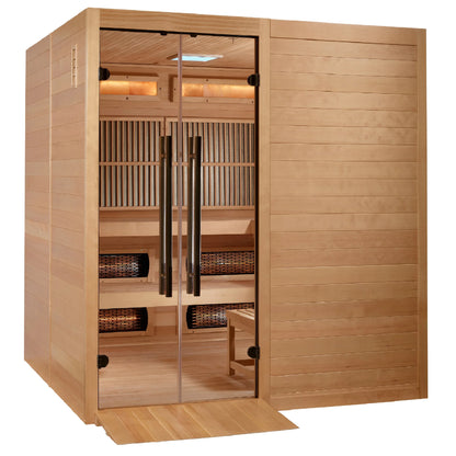 Front view of the Golden Designs 2025 Toledo 6-Person Hybrid Indoor Sauna (GDI-8360-01) – full spectrum infrared sauna