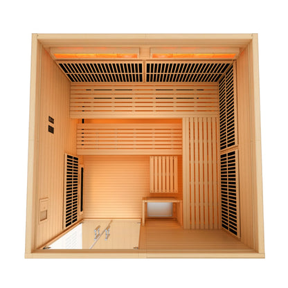 Front view of the Golden Designs 2025 Toledo 6-Person Hybrid Indoor Sauna (GDI-8360-01) – full spectrum infrared sauna
