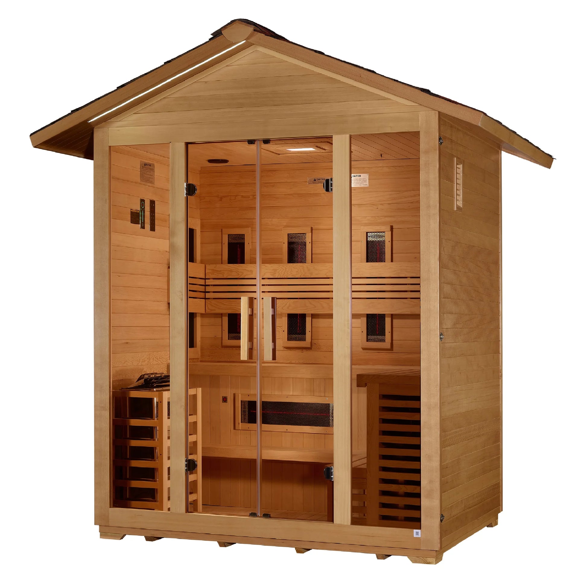 Front view 3 of the Golden Designs Gargellen 5-Person Hybrid Outdoor Sauna (GDI-8125-01) – full spectrum infrared sauna