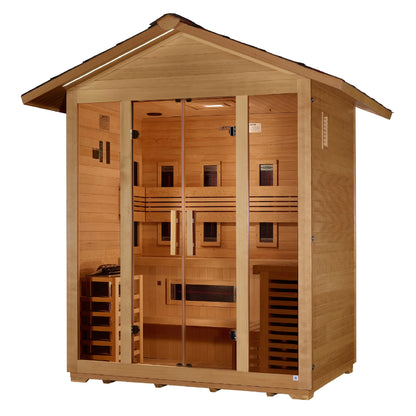 Front view 3 of the Golden Designs Gargellen 5-Person Hybrid Outdoor Sauna (GDI-8125-01) – full spectrum infrared sauna