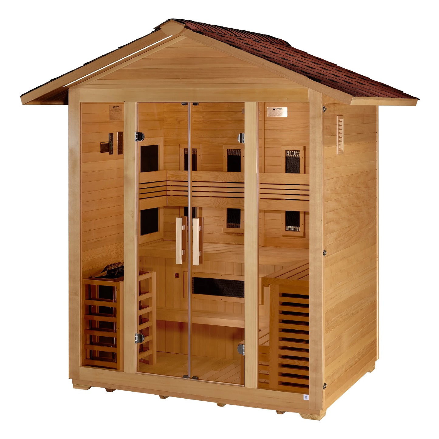Front view 4 of the Golden Designs Gargellen 5-Person Hybrid Outdoor Sauna (GDI-8125-01) – full spectrum infrared sauna