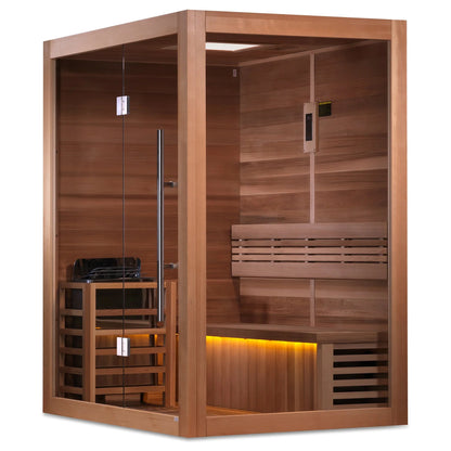 Angle view 3 of the Golden Designs Hanko 2-Person Traditional Indoor Sauna (GDI-7202-01) – traditional steam sauna