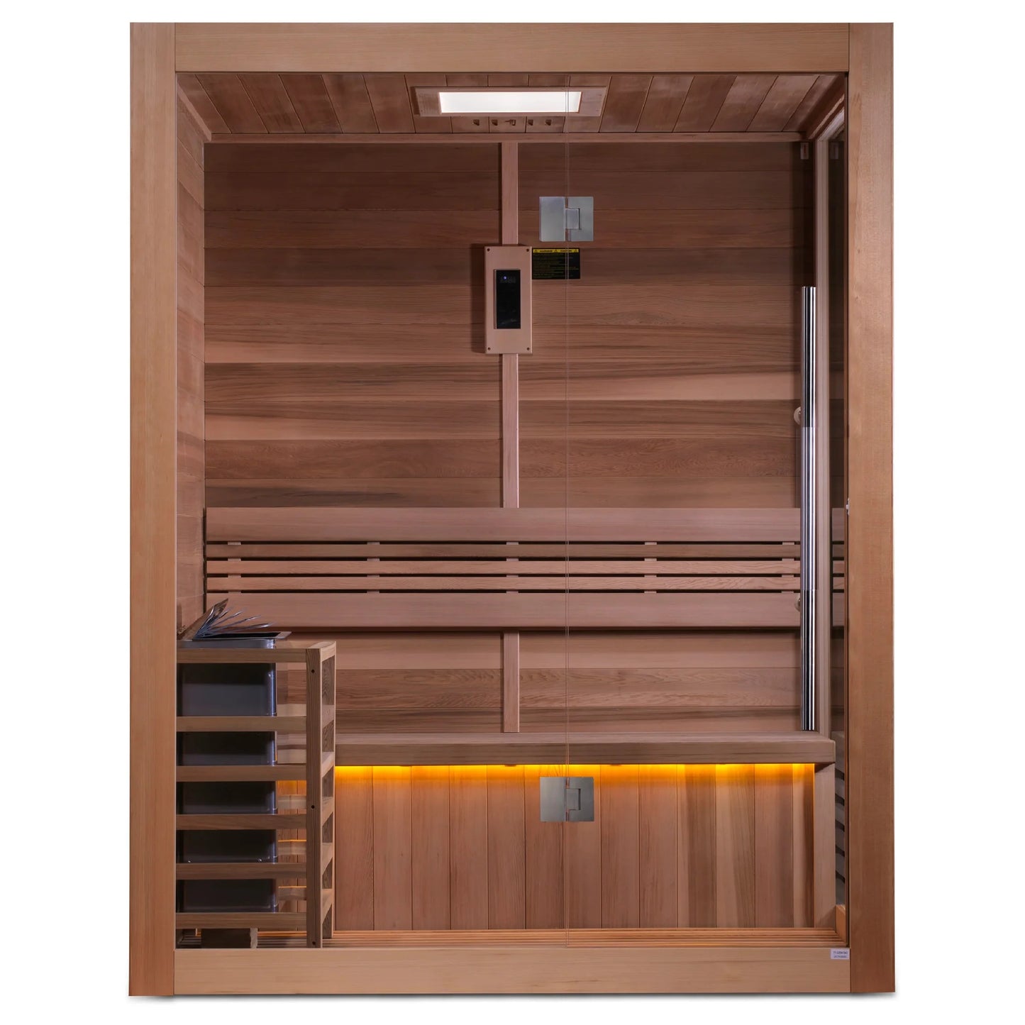 Angle view of the Golden Designs Hanko 2-Person Traditional Indoor Sauna (GDI-7202-01) – traditional steam sauna