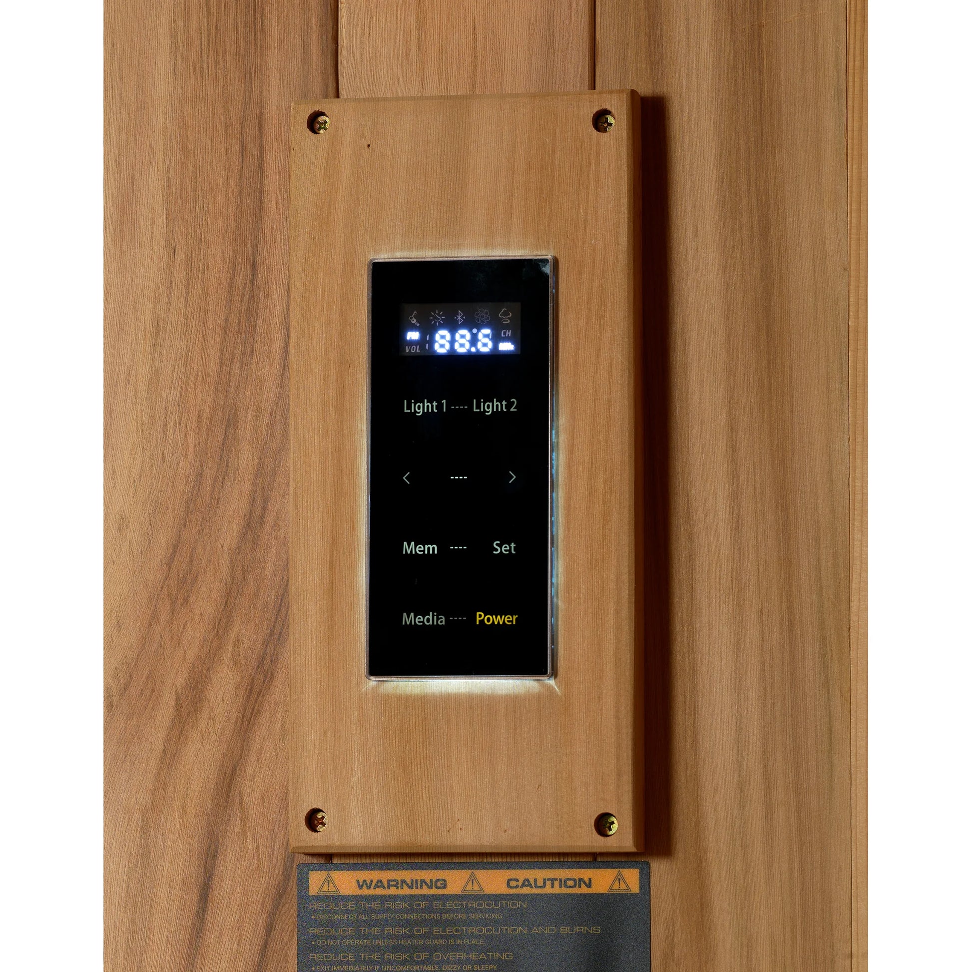 Digital control panel of the Golden Designs Hanko 2-Person Traditional Indoor Sauna (GDI-7202-01) – traditional steam sauna