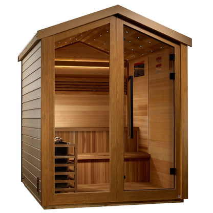 Exterior view of the Golden Designs Kaarina 6-Person Outdoor Traditional Sauna (GDI-8506-03) – traditional steam sauna