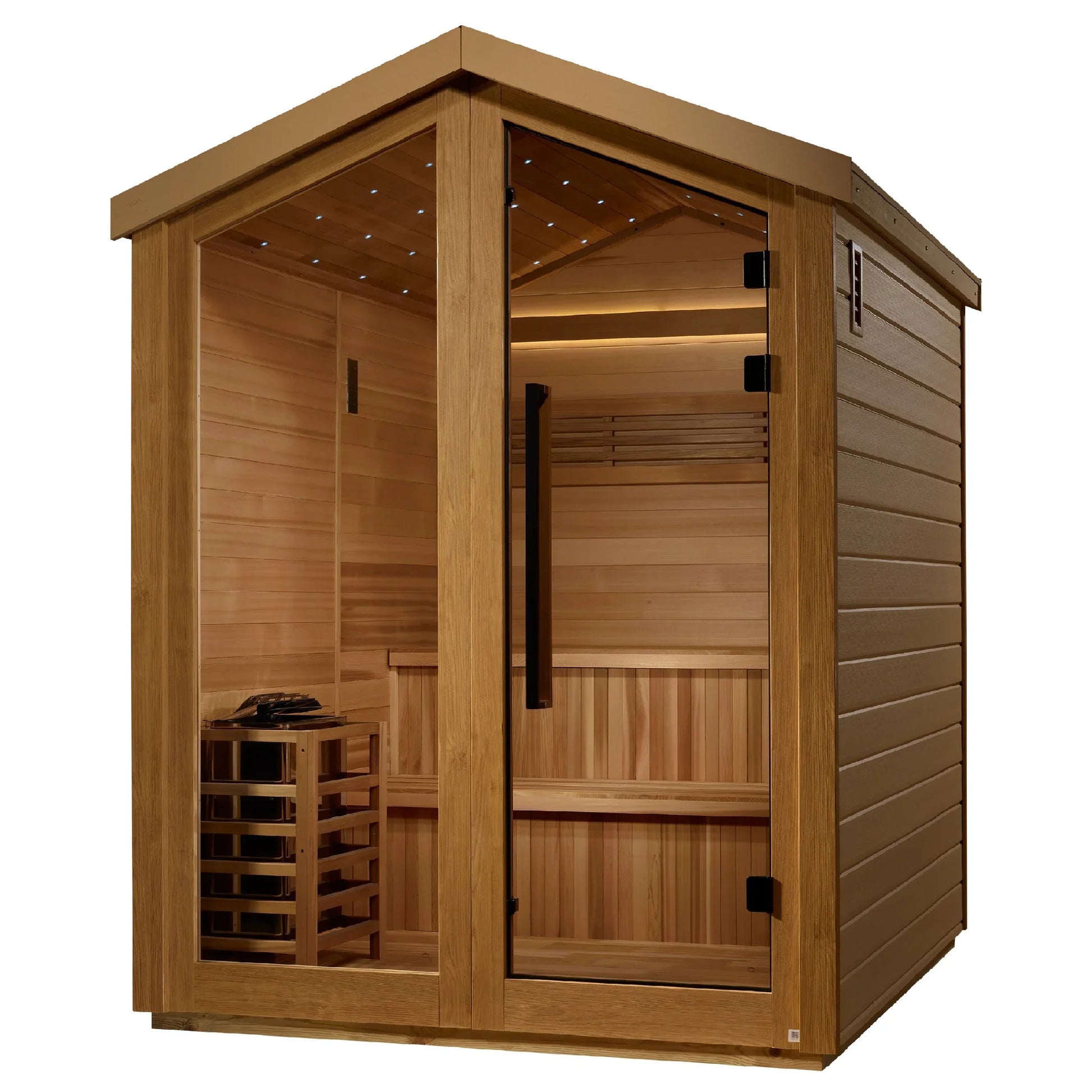 Exterior view of the Golden Designs Kaarina 6-Person Outdoor Traditional Sauna (GDI-8506-04) – traditional steam sauna