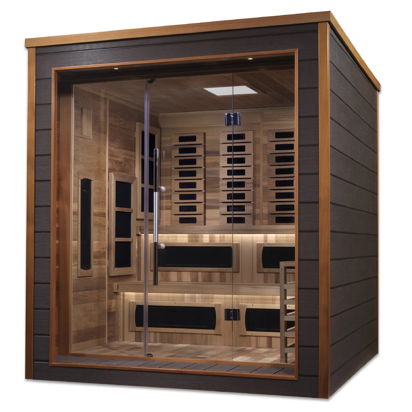 Front view 3 of the Golden Designs Karlstad 6-Person Hybrid Outdoor Sauna (GDI-8226-01) – full spectrum infrared sauna