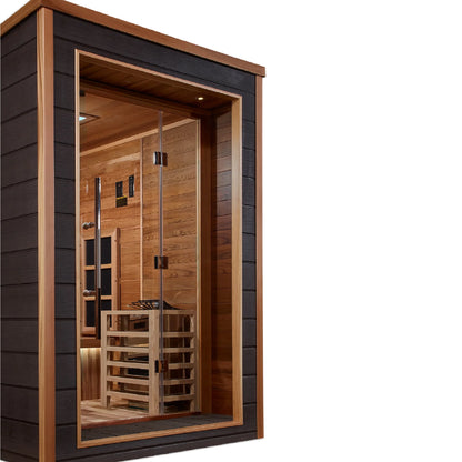 Front view 4 of the Golden Designs Karlstad 6-Person Hybrid Outdoor Sauna (GDI-8226-01) – full spectrum infrared sauna
