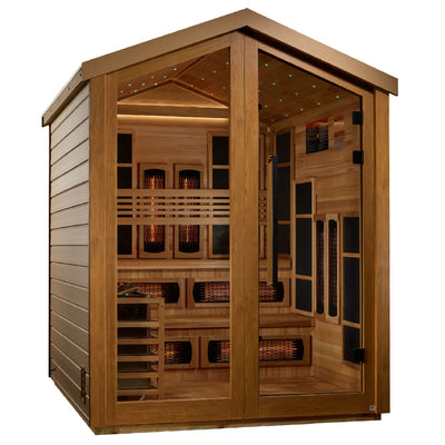 Golden Designs Kaskinen 6-Person Hybrid Outdoor Sauna | Full Spectrum & Traditional | Canadian Red Cedar