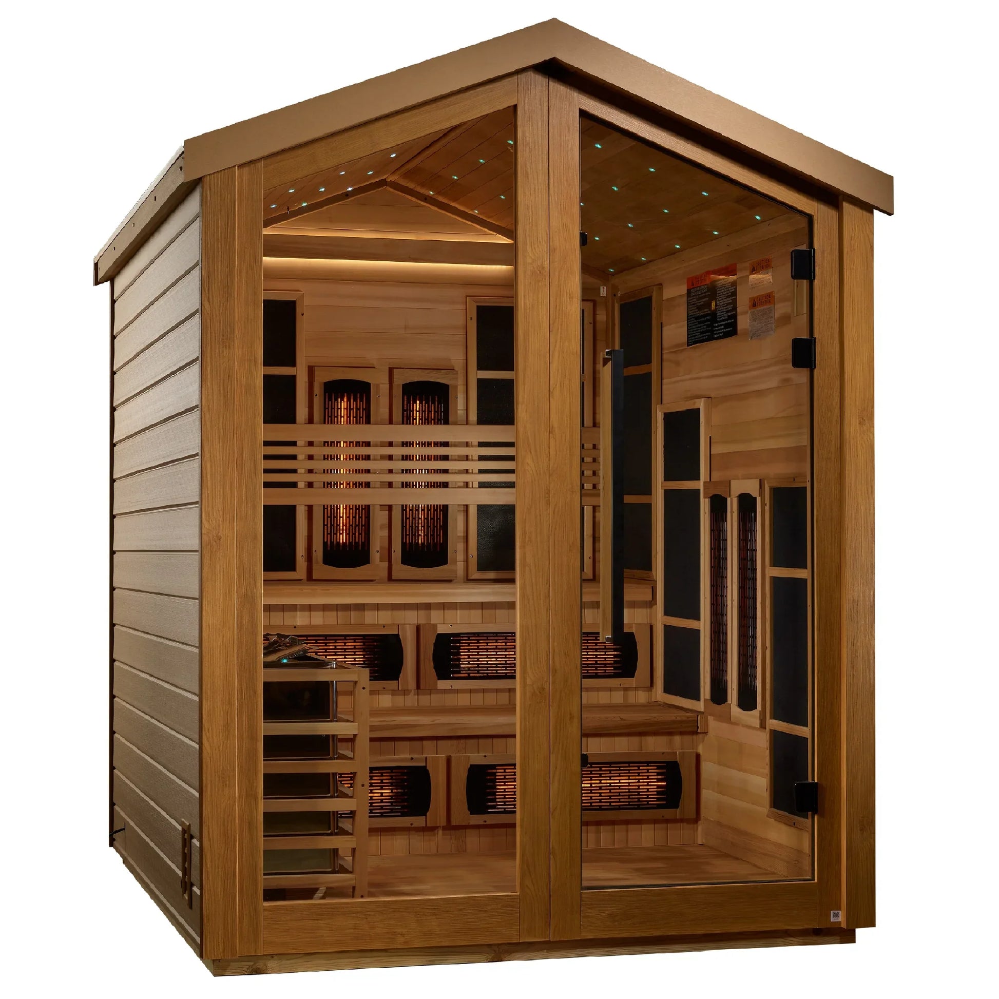 Exterior view of the Golden Designs Kaskinen 6-Person Hybrid Outdoor Sauna (GDI-8526-04) – full spectrum infrared sauna