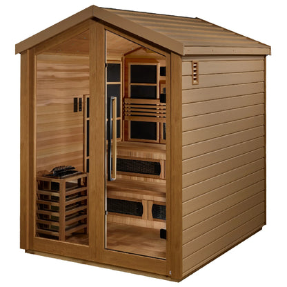 Exterior view of the Golden Designs Kaskinen 6-Person Hybrid Outdoor Sauna (GDI-8526-02) – full spectrum infrared sauna