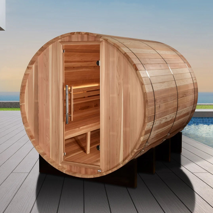Golden Designs Klosters 6-Person Outdoor Traditional Barrel Sauna | Pacific Cedar