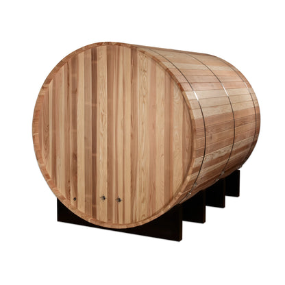Front view 4 of the Golden Designs Klosters 6-Person Outdoor Traditional Barrel Sauna (GDI-B006-01) – traditional steam sauna