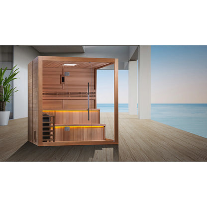 Front view on white background of the Golden Designs Kuusamo 6-Person Traditional Indoor Sauna (GDI-7206-01) – traditional steam sauna