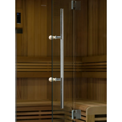 Door handle detail of the Golden Designs Kuusamo 6-Person Traditional Indoor Sauna (GDI-7206-01) – traditional steam sauna