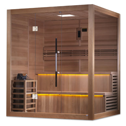 Front view 3 of the Golden Designs Kuusamo 6-Person Traditional Indoor Sauna (GDI-7206-01) – traditional steam sauna