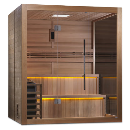 Front view 4 of the Golden Designs Kuusamo 6-Person Traditional Indoor Sauna (GDI-7206-01) – traditional steam sauna