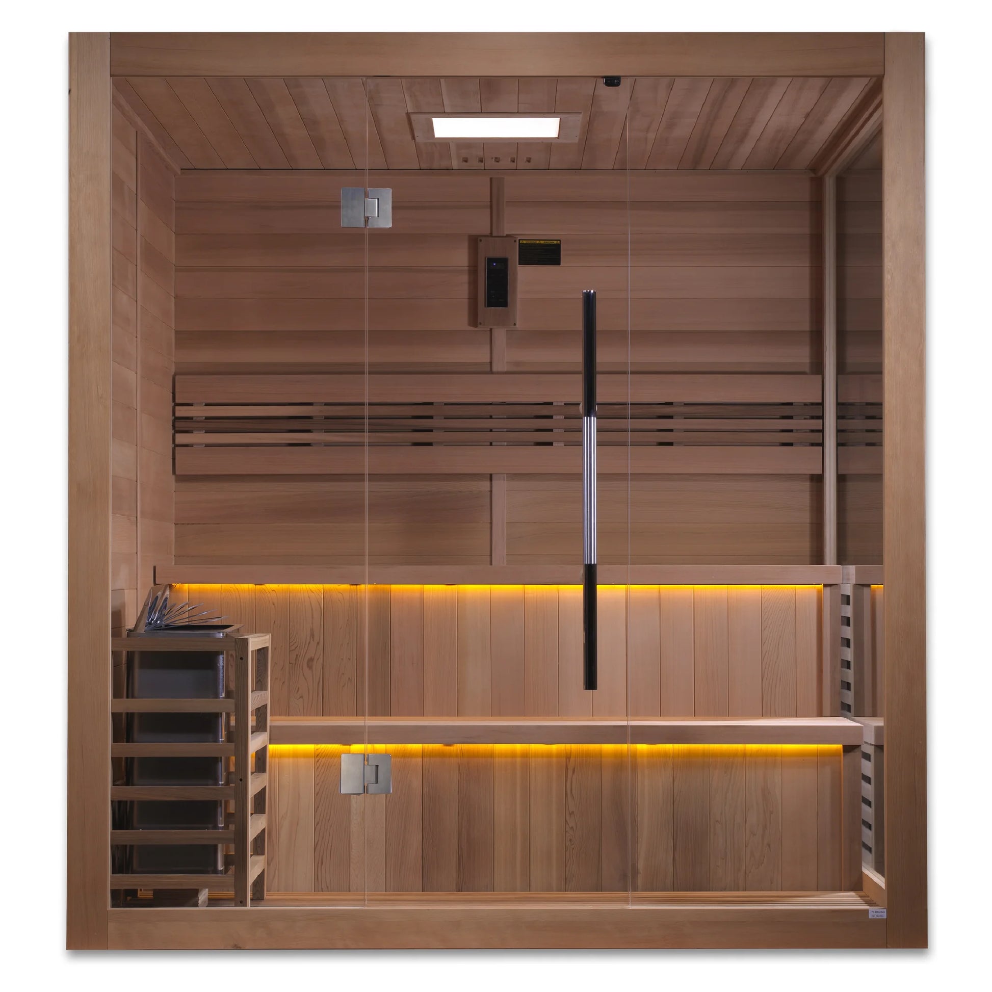 Front view of the Golden Designs Kuusamo 6-Person Traditional Indoor Sauna (GDI-7206-01) – traditional steam sauna