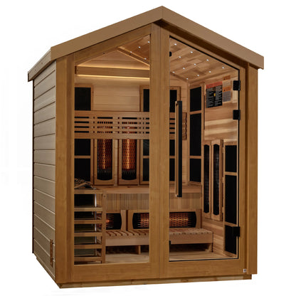 Front view 2 of the Golden Designs Loviisa 3-Person Hybrid Outdoor Sauna (GDI-8523-01) – full spectrum infrared sauna
